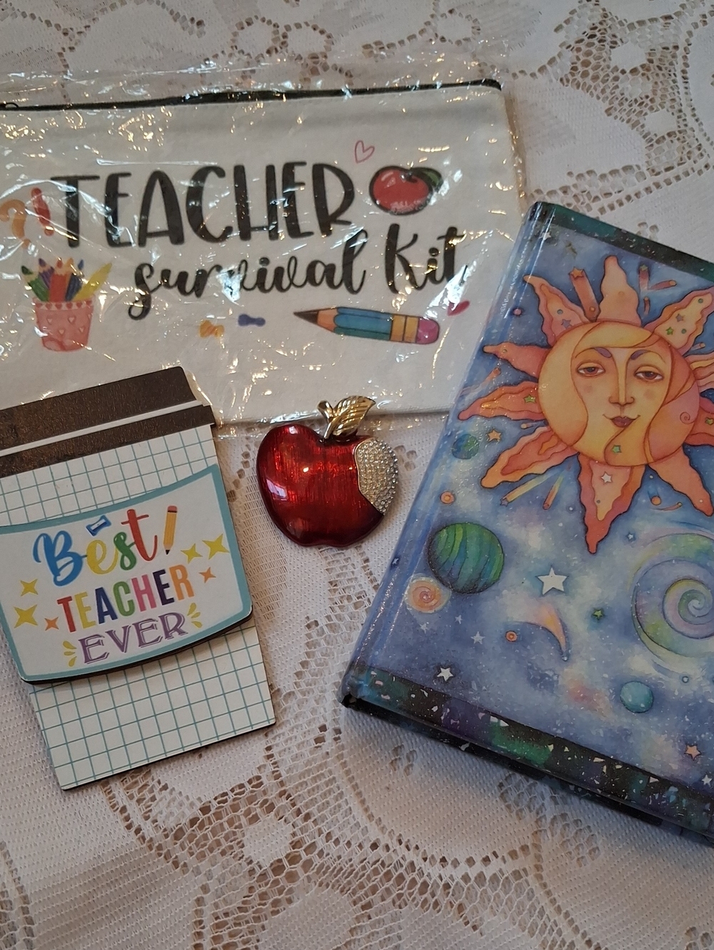 Teacher Survival Kit Pouch with Journal, Gift Card Holder, & Apple Pin